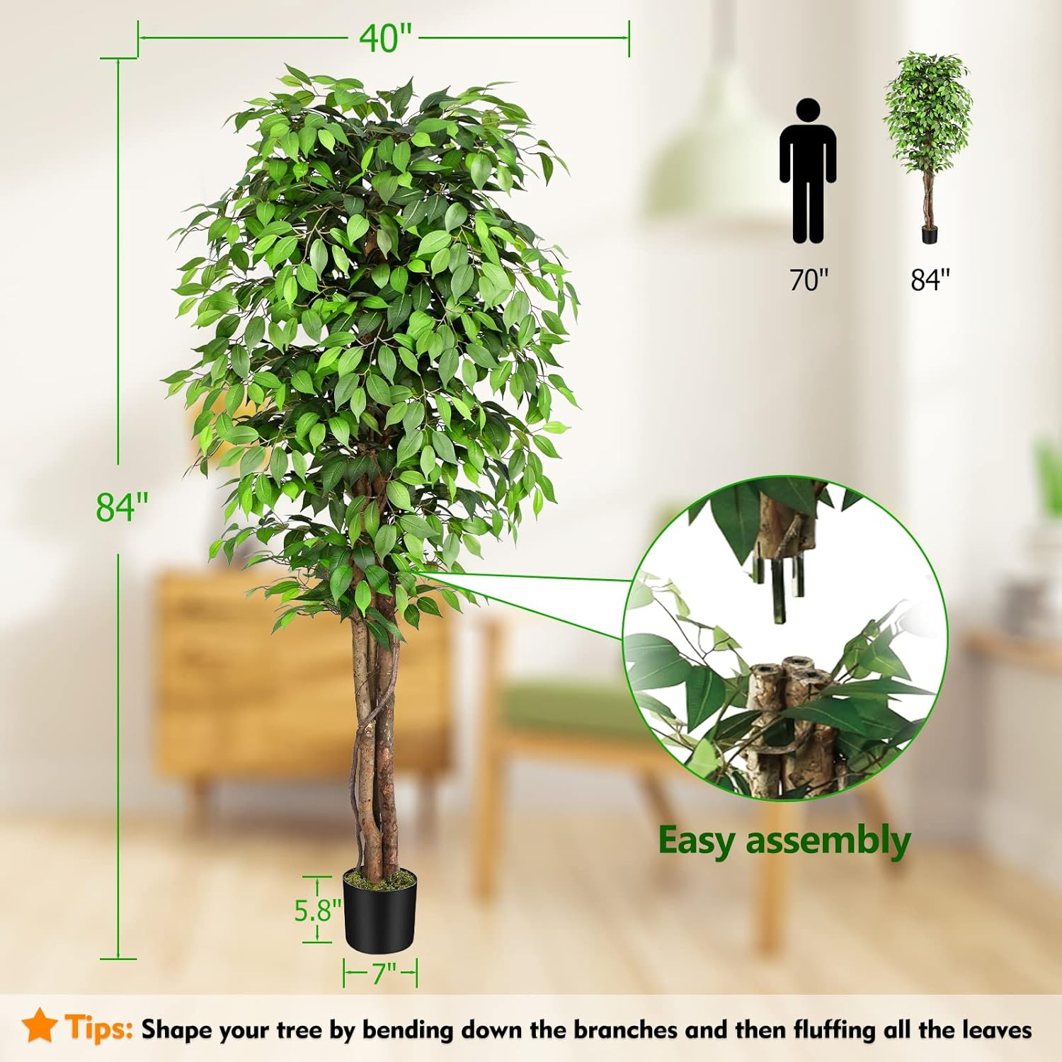 Árbol de Ficus Artificial Real - Monstera Adansonii reseña y precio